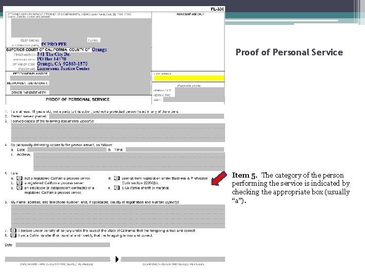 Proof of Personal Service Item 5. The category of the person performing the service