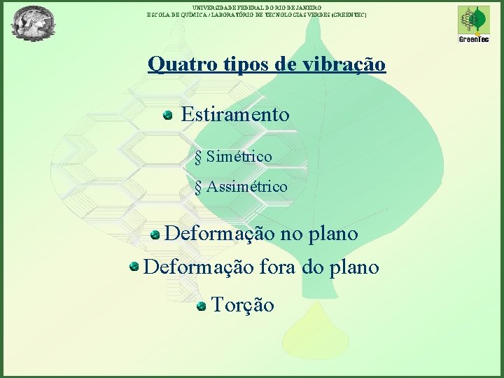 UNIVERSIDADE FEDERAL DO RIO DE JANEIRO ESCOLA DE QUÍMICA / LABORATÓRIO DE TECNOLOGIAS VERDES
