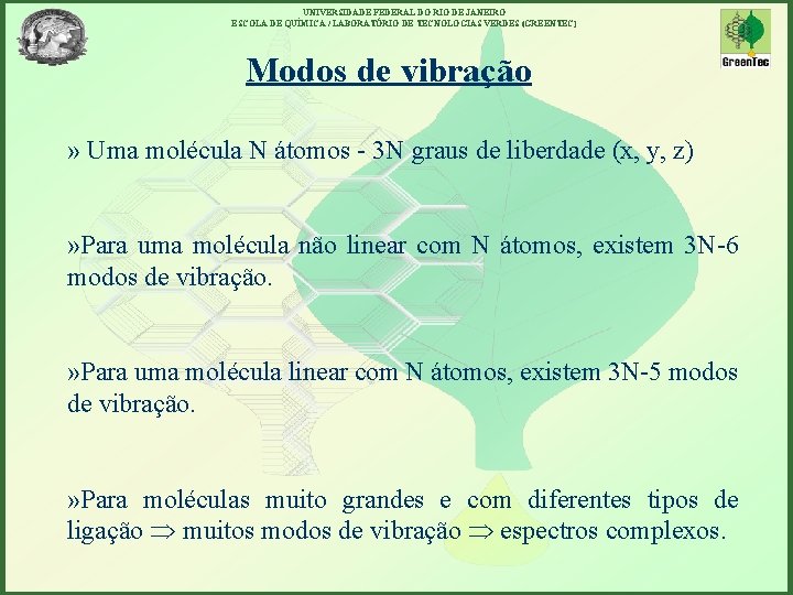 UNIVERSIDADE FEDERAL DO RIO DE JANEIRO ESCOLA DE QUÍMICA / LABORATÓRIO DE TECNOLOGIAS VERDES