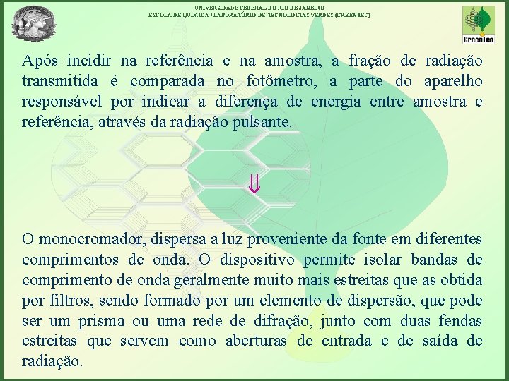 UNIVERSIDADE FEDERAL DO RIO DE JANEIRO ESCOLA DE QUÍMICA / LABORATÓRIO DE TECNOLOGIAS VERDES