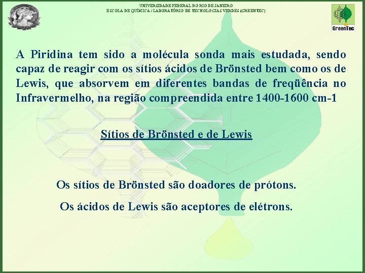 UNIVERSIDADE FEDERAL DO RIO DE JANEIRO ESCOLA DE QUÍMICA / LABORATÓRIO DE TECNOLOGIAS VERDES