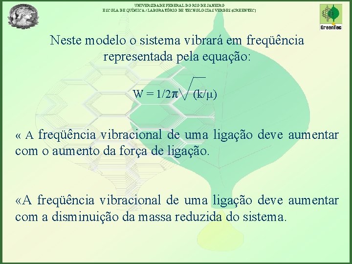 UNIVERSIDADE FEDERAL DO RIO DE JANEIRO ESCOLA DE QUÍMICA / LABORATÓRIO DE TECNOLOGIAS VERDES