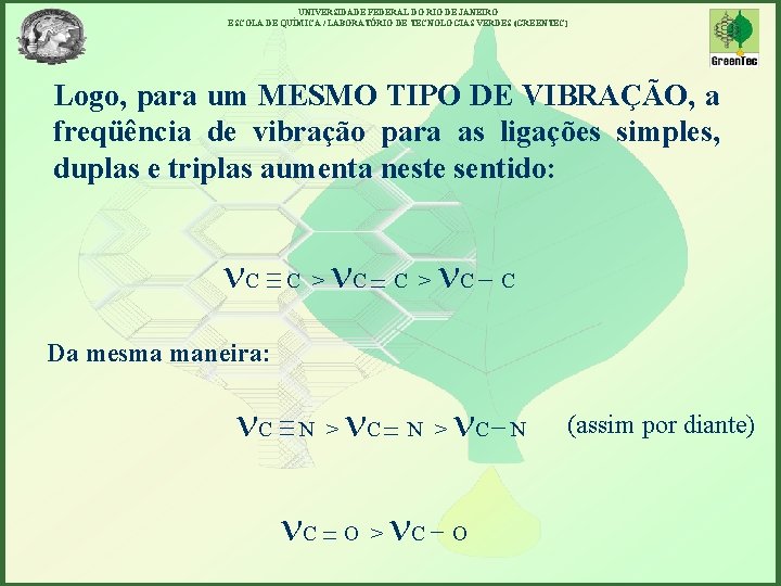 UNIVERSIDADE FEDERAL DO RIO DE JANEIRO ESCOLA DE QUÍMICA / LABORATÓRIO DE TECNOLOGIAS VERDES