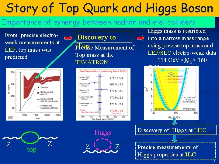 Story of Top Quark and Higgs Boson Importance of synergy between hadron and e+e-