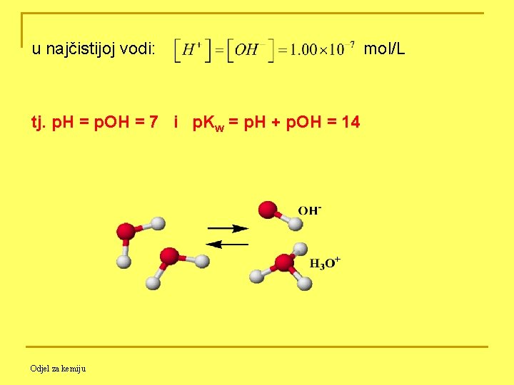 u najčistijoj vodi: mol/L tj. p. H = p. OH = 7 i p.