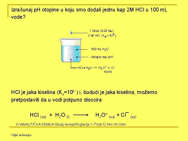 Izračunaj p. H otopine u koju smo dodali jednu kap 2 M HCl u