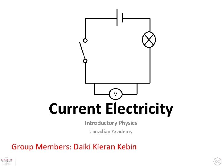 V Current Electricity Introductory Physics Canadian Academy Group Members: Daiki Kieran Kebin 