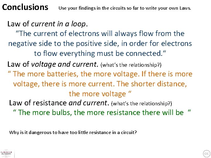Conclusions Use your findings in the circuits so far to write your own Laws.
