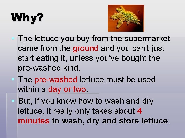 Why? § The lettuce you buy from the supermarket came from the ground and