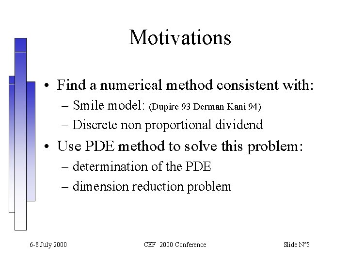 Motivations • Find a numerical method consistent with: – Smile model: (Dupire 93 Derman Motivations • Find a numerical method consistent with: – Smile model: (Dupire 93 Derman