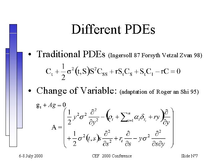 Different PDEs • Traditional PDEs (Ingersoll 87 Forsyth Vetzal Zvan 98) • Change of Different PDEs • Traditional PDEs (Ingersoll 87 Forsyth Vetzal Zvan 98) • Change of