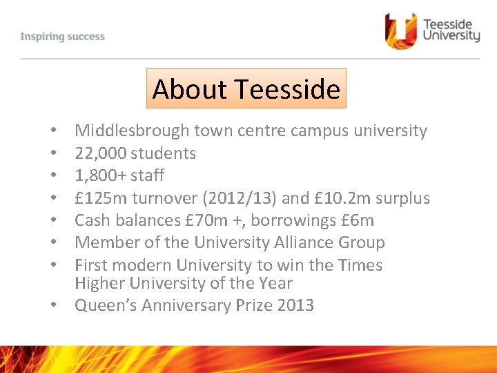 About Teesside Middlesbrough town centre campus university 22, 000 students 1, 800+ staff £