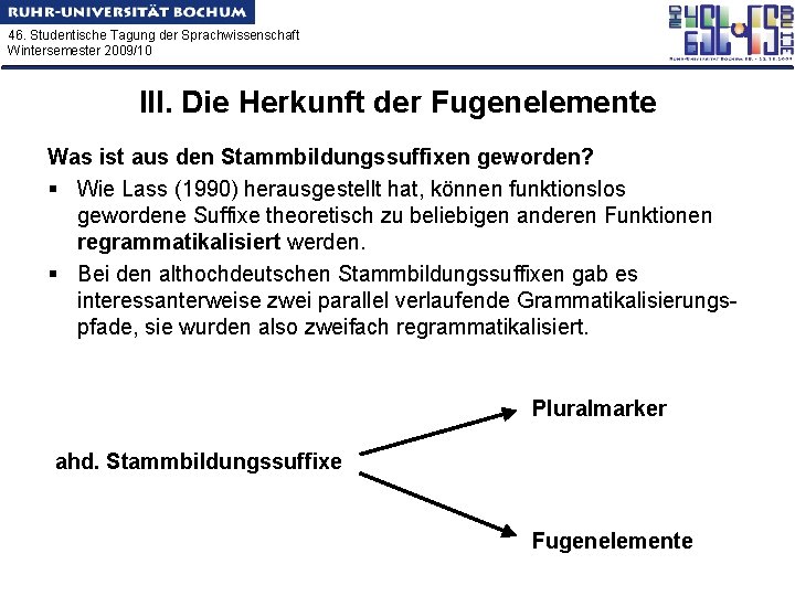 46. Studentische Tagung der Sprachwissenschaft Wintersemester 2009/10 III. Die Herkunft der Fugenelemente Was ist