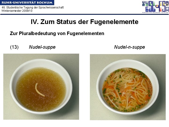 46. Studentische Tagung der Sprachwissenschaft Wintersemester 2009/10 IV. Zum Status der Fugenelemente Zur Pluralbedeutung