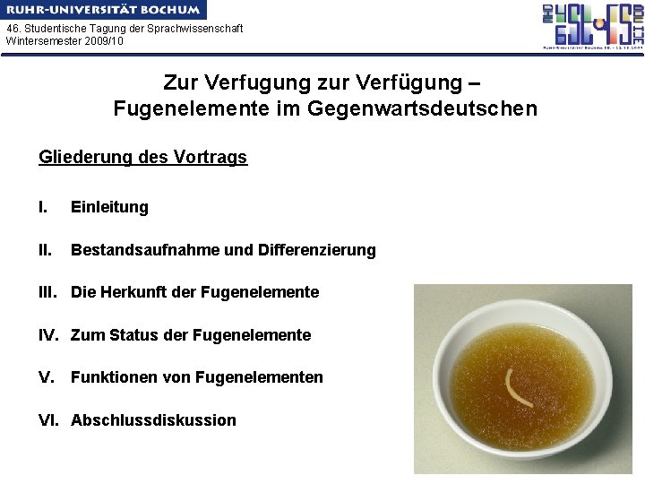 46. Studentische Tagung der Sprachwissenschaft Wintersemester 2009/10 Zur Verfugung zur Verfügung – Fugenelemente im