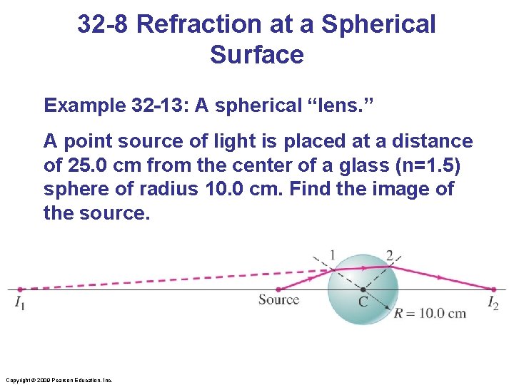 32 -8 Refraction at a Spherical Surface Example 32 -13: A spherical “lens. ”