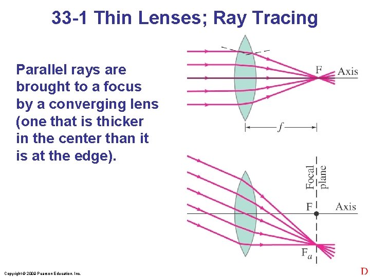 33 -1 Thin Lenses; Ray Tracing Parallel rays are brought to a focus by
