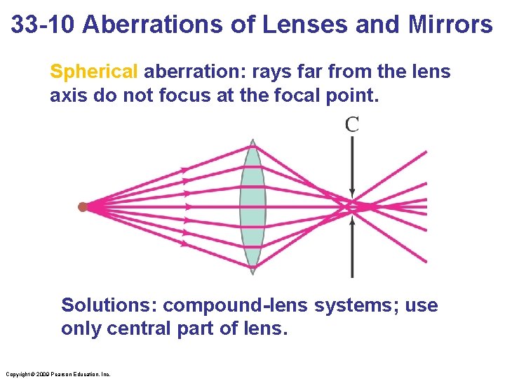 33 -10 Aberrations of Lenses and Mirrors Spherical aberration: rays far from the lens