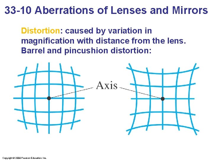33 -10 Aberrations of Lenses and Mirrors Distortion: caused by variation in magnification with