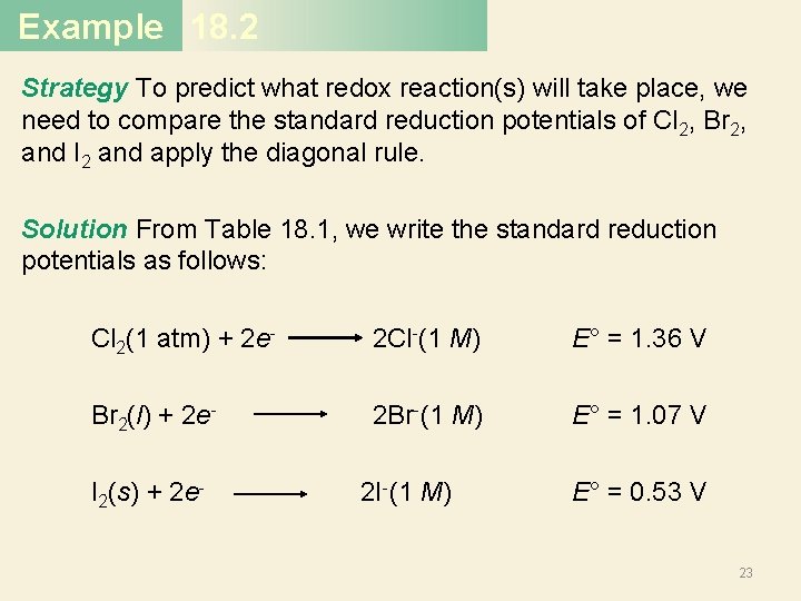 Example 18. 2 Strategy To predict what redox reaction(s) will take place, we need