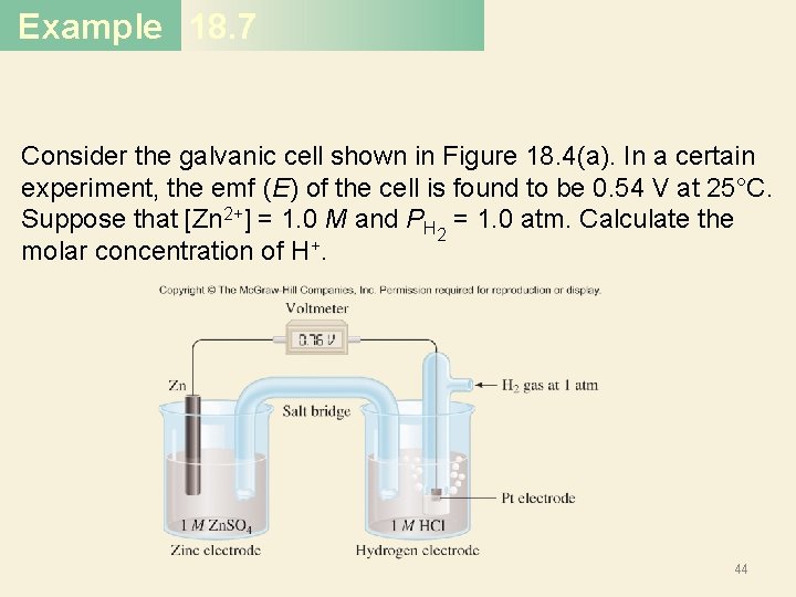 Example 18. 7 Consider the galvanic cell shown in Figure 18. 4(a). In a