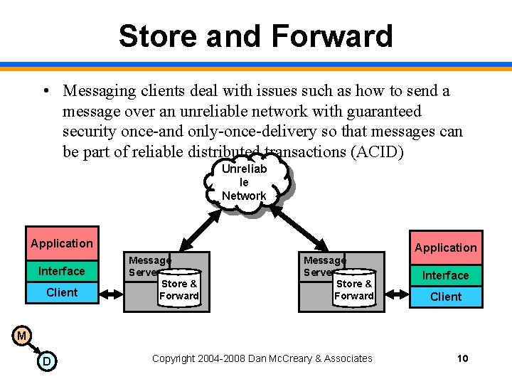 Store and Forward • Messaging clients deal with issues such as how to send