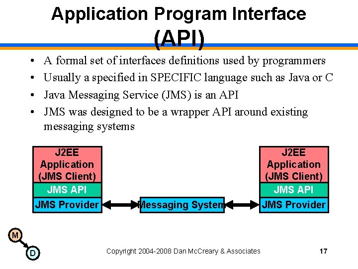 Application Program Interface (API) • • A formal set of interfaces definitions used by