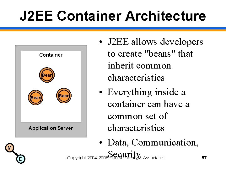 J 2 EE Container Architecture M D • J 2 EE allows developers to