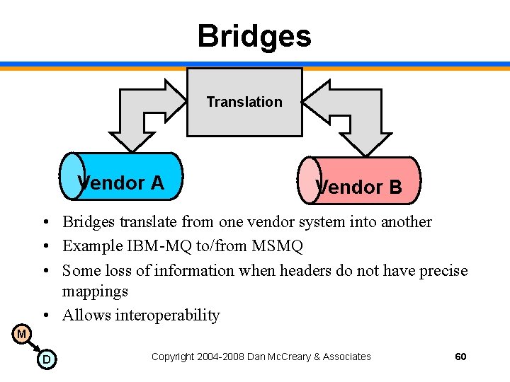 Bridges Translation Vendor A Vendor B • Bridges translate from one vendor system into