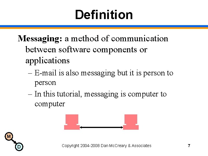 Definition Messaging: a method of communication between software components or applications – E-mail is