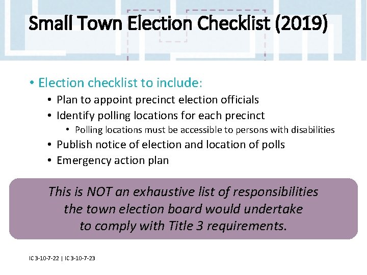 Small Town Election Checklist (2019) • Election checklist to include: • Plan to appoint Small Town Election Checklist (2019) • Election checklist to include: • Plan to appoint