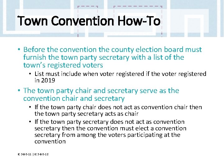 Town Convention How-To • Before the convention the county election board must furnish the