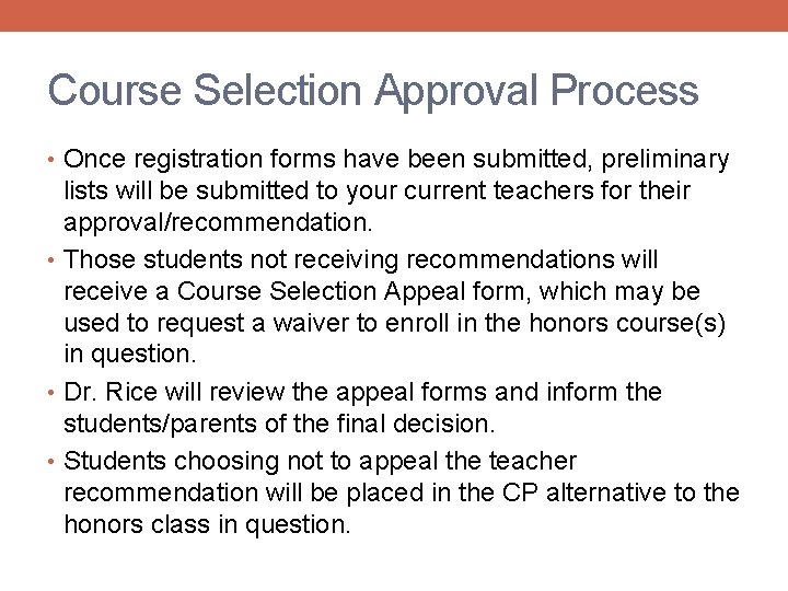 NINTH GRADE COURSE SELECTION Welcome to the Upper
