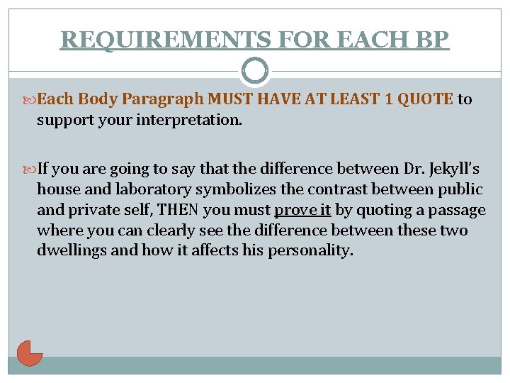 REQUIREMENTS FOR EACH BP Each Body Paragraph MUST HAVE AT LEAST 1 QUOTE to