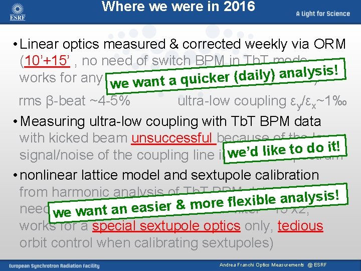 Where we were in 2016 • Linear optics measured & corrected weekly via ORM