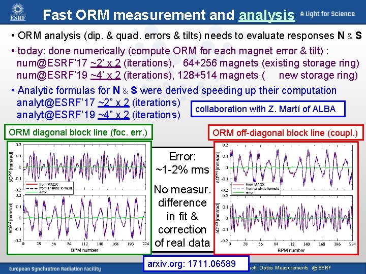 Fast ORM measurement and analysis • ORM analysis (dip. & quad. errors & tilts)