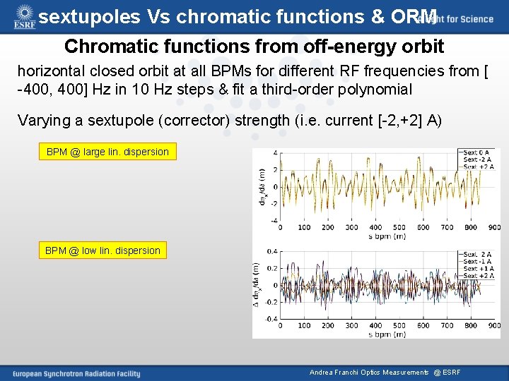 sextupoles Vs chromatic functions & ORM Chromatic functions from off-energy orbit horizontal closed orbit