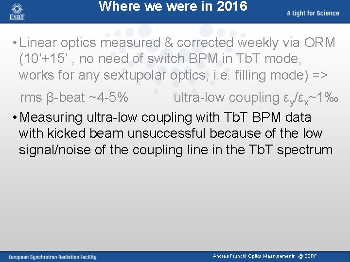 Where we were in 2016 • Linear optics measured & corrected weekly via ORM