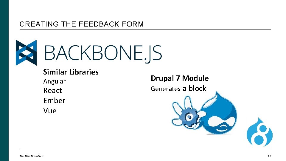 CREATING THE FEEDBACK FORM Similar Libraries Angular React Ember Vue #Booz. Allen #Drupal 4