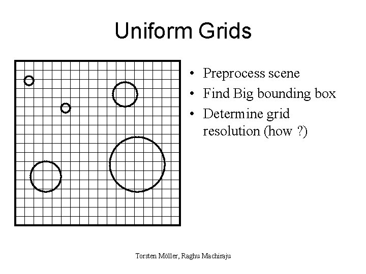 Uniform Grids • Preprocess scene • Find Big bounding box • Determine grid resolution