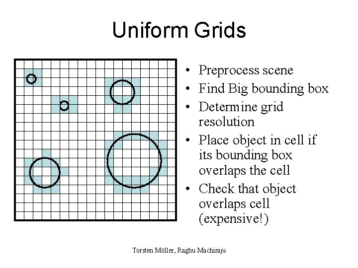 Uniform Grids • Preprocess scene • Find Big bounding box • Determine grid resolution