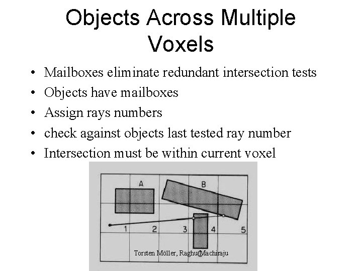 Objects Across Multiple Voxels • • • Mailboxes eliminate redundant intersection tests Objects have