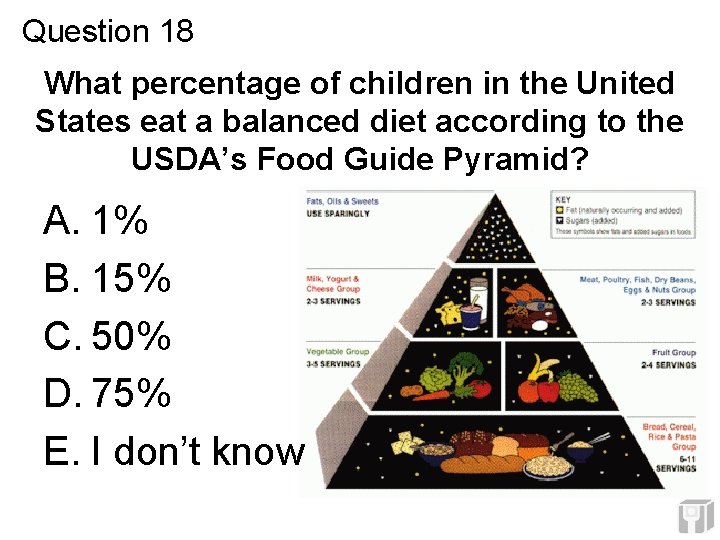 Question 18 What percentage of children in the United States eat a balanced diet Question 18 What percentage of children in the United States eat a balanced diet