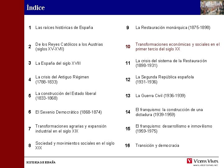 Índice 1 Las raíces históricas de España De los Reyes Católicos a los Austrias