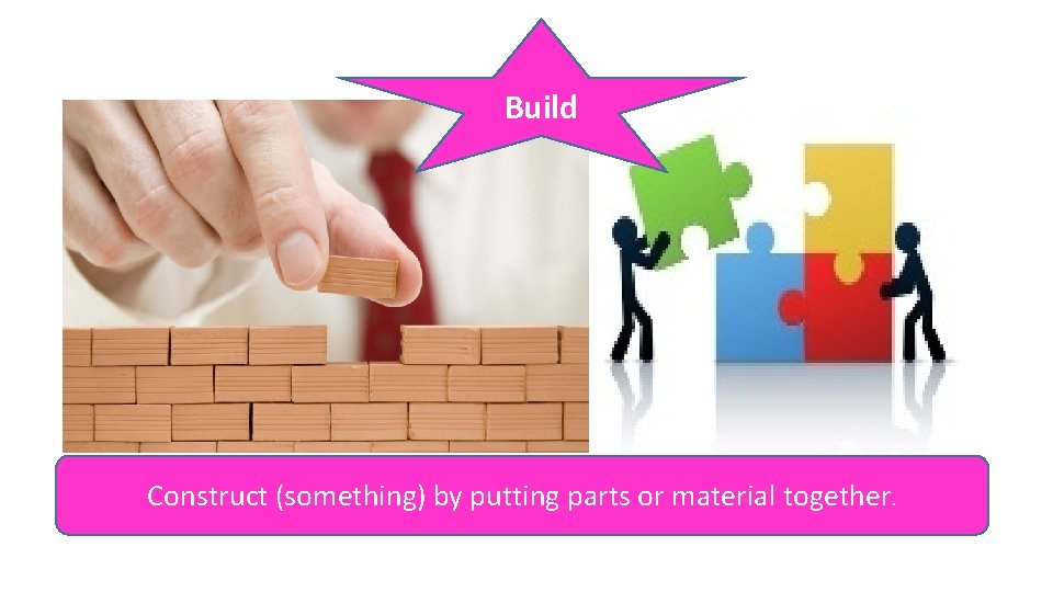 Build Construct (something) by putting parts or material together. 