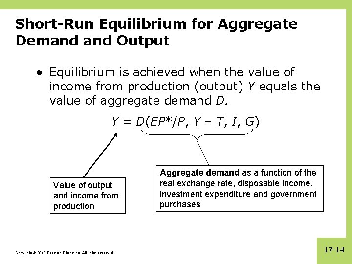 Short-Run Equilibrium for Aggregate Demand Output • Equilibrium is achieved when the value of