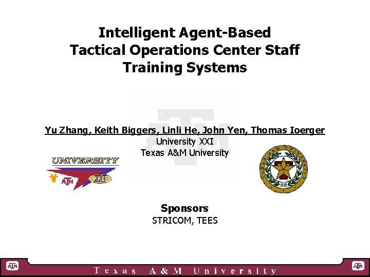 Intelligent Agent-Based Tactical Operations Center Staff Training Systems Yu Zhang, Keith Biggers, Linli He,