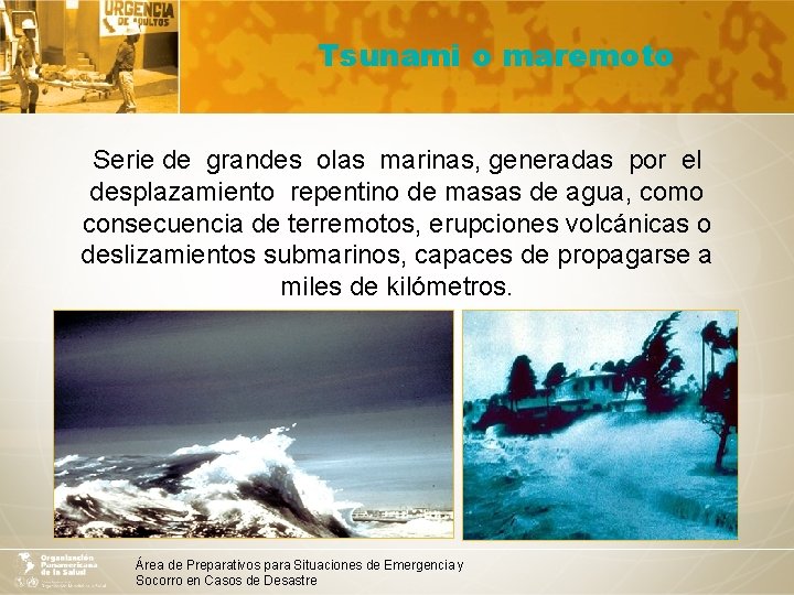 Tsunami o maremoto Serie de grandes olas marinas, generadas por el desplazamiento repentino de