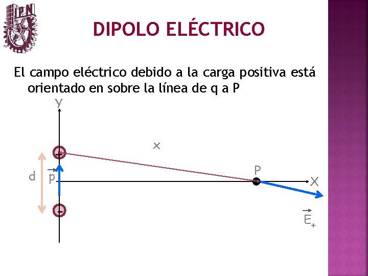 DIPOLO ELÉCTRICO El campo eléctrico debido a la carga positiva está orientado en sobre