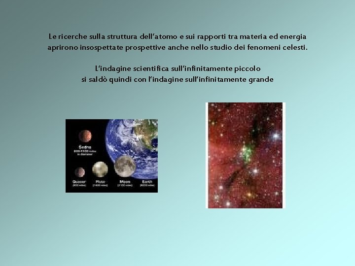 Le ricerche sulla struttura dell’atomo e sui rapporti tra materia ed energia aprirono insospettate